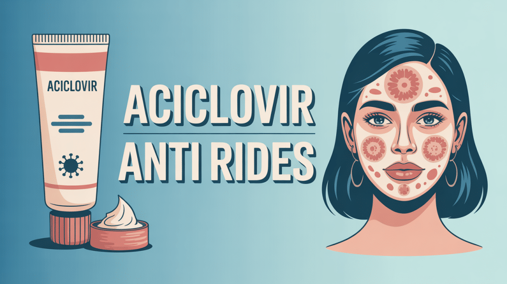 Aciclovir anti rides avis avec tube de crème et visage femme