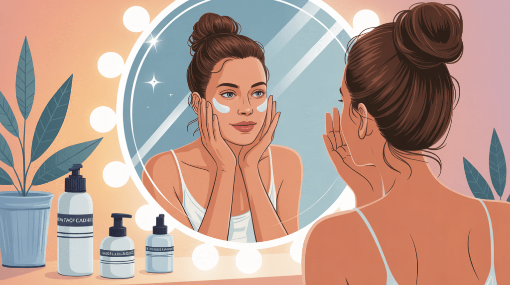 creme anti tache caudalie avis femme devant miroir