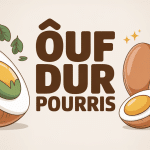Illustration oeuf dur pourri, coeur gris vert cuisine
