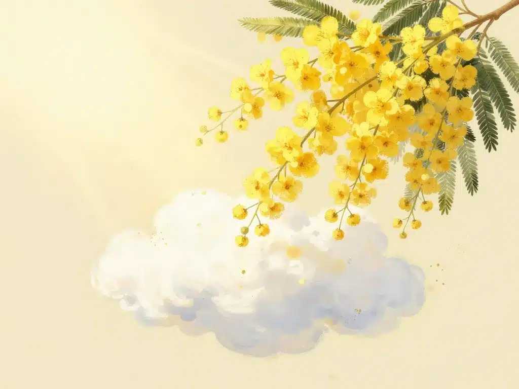 essence parfum au mimosa nuage fleurs jaunes douce lumière