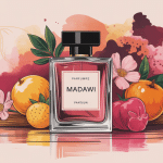 parfum madawi flacon sur fond oriental fruits fleurs bois