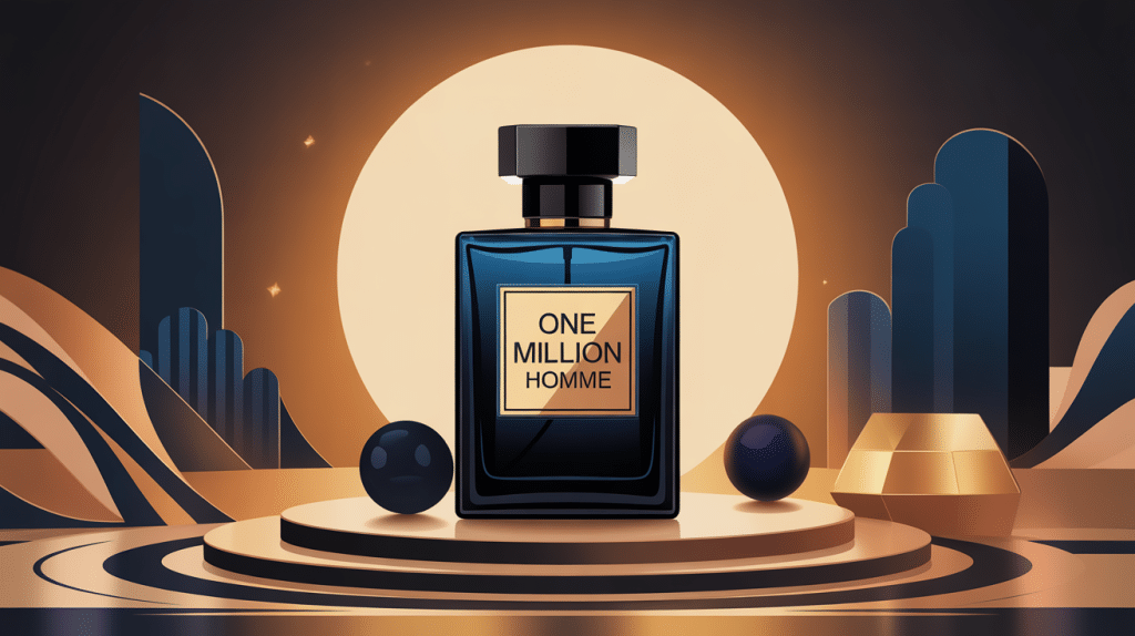 Illustration parfum one millions homme flacon doré luxe