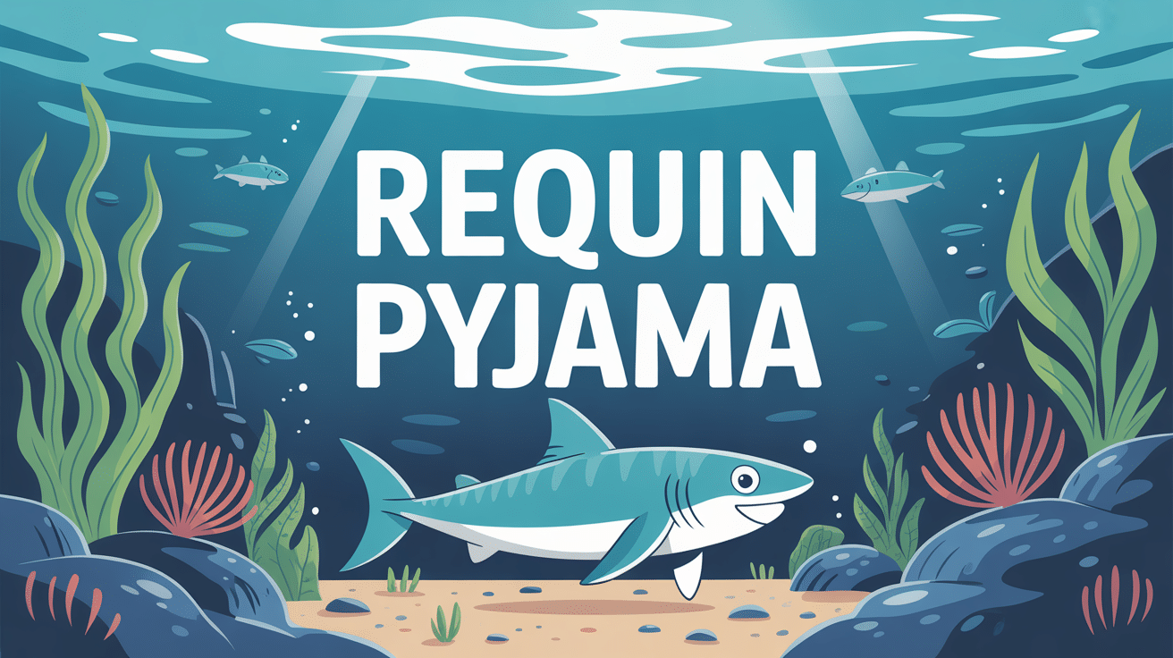 illustration requins pyjama sur fond marin rocheux