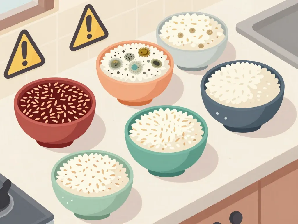 riz périmé danger grains moisis et sains sur table
