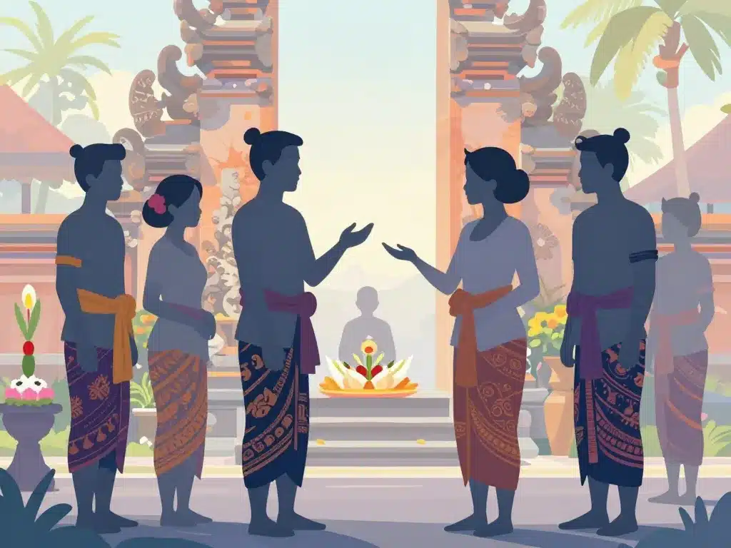 hommes femmes sarong bali quotidien temple