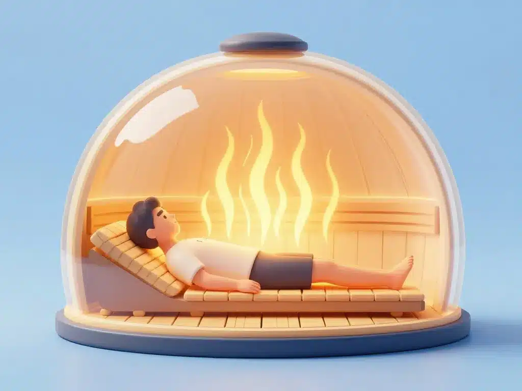 coupe stylisée d'une personne dans un sauna dome avec ondes infrarouges