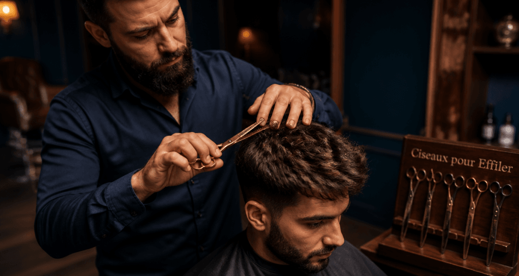 ciseaux pour effiler cheveux utilisés par coiffeur homme