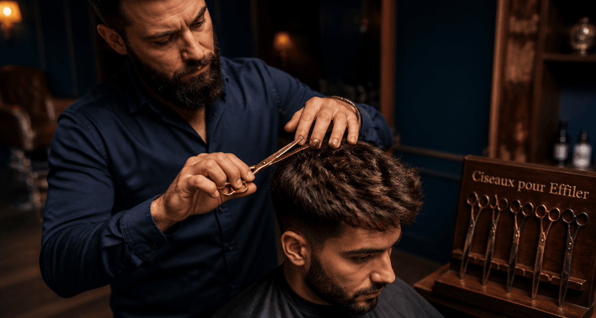 ciseaux pour effiler cheveux utilisés par coiffeur homme
