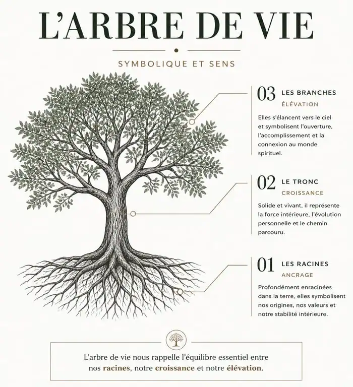 Infographie explicative de la symbolique du tatouage arbre de vie
