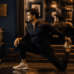étirements musculation homme gym miroir