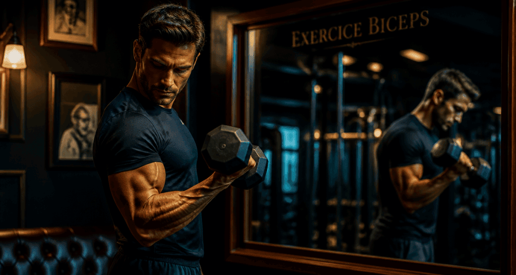 exercice biceps curl haltère miroir