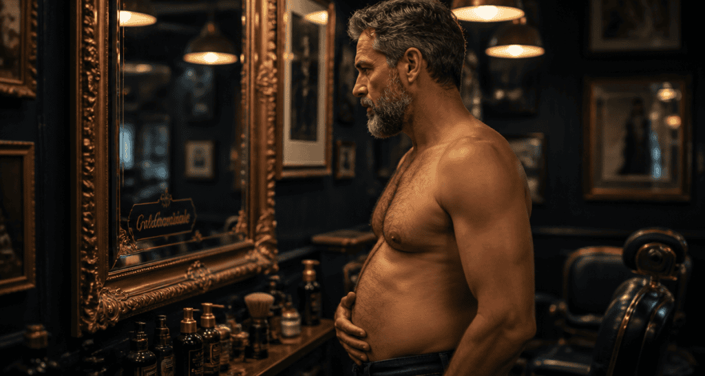 graisse sur le ventre homme devant miroir