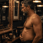 graisse sur le ventre homme devant miroir
