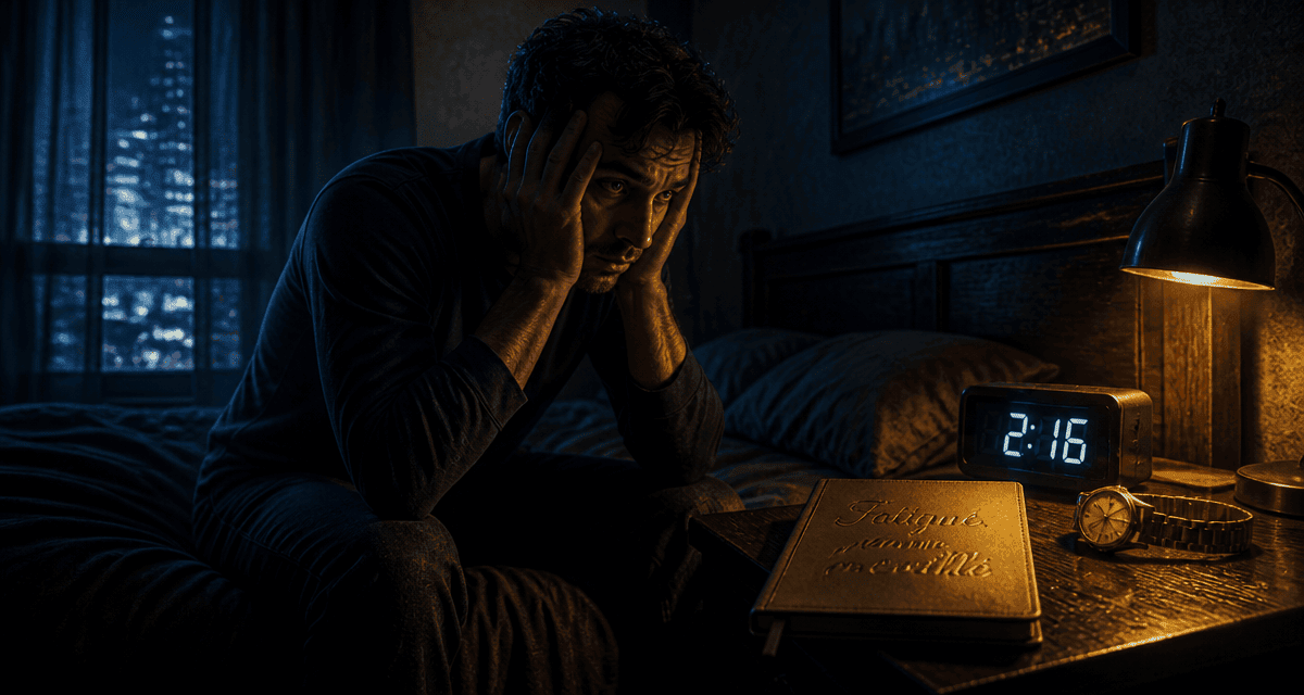 je suis fatigue mais j arrive pas a dormir homme assis lit