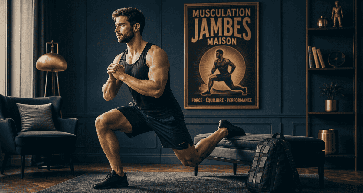 Musculation jambes maison : homme squat bulgare salon