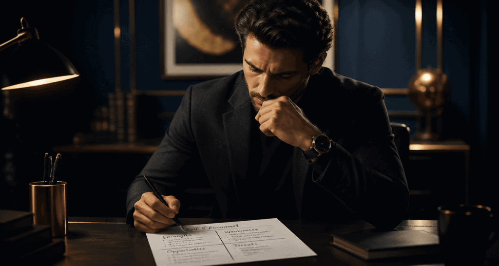 swot personnel homme réfléchissant matrice