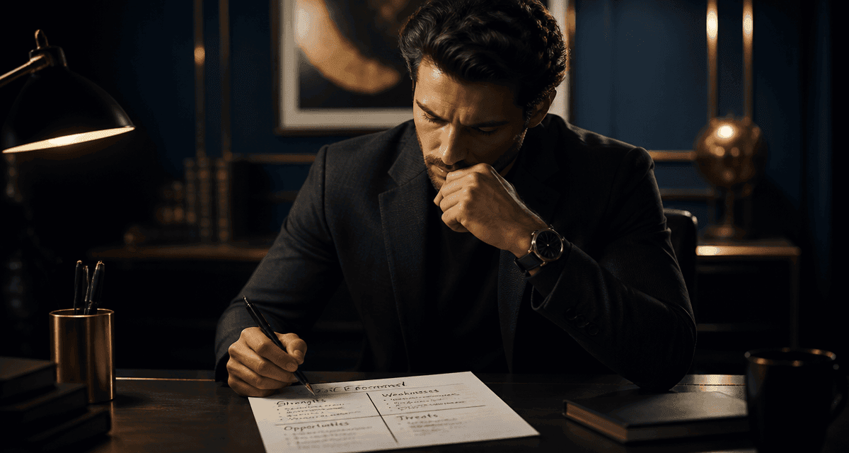 swot personnel homme réfléchissant matrice