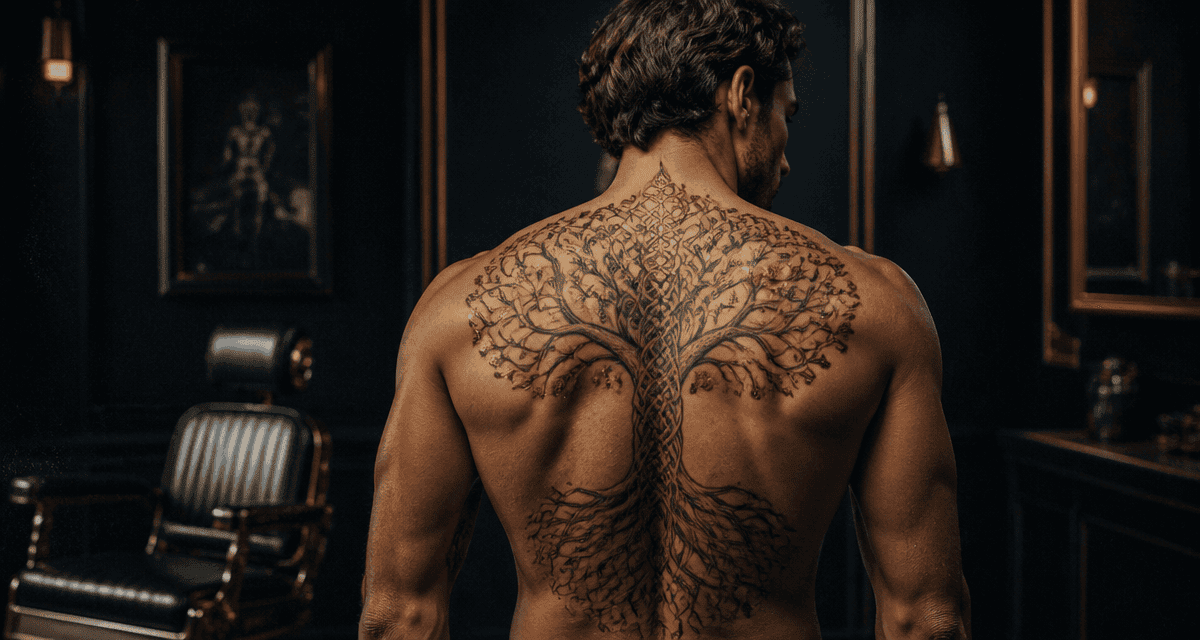Tatouage arbre de vie sur dos homme