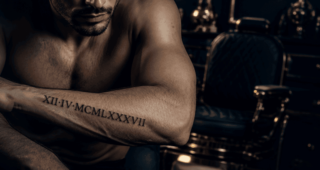 tatouage date de naissance homme avant-bras chiffres romains