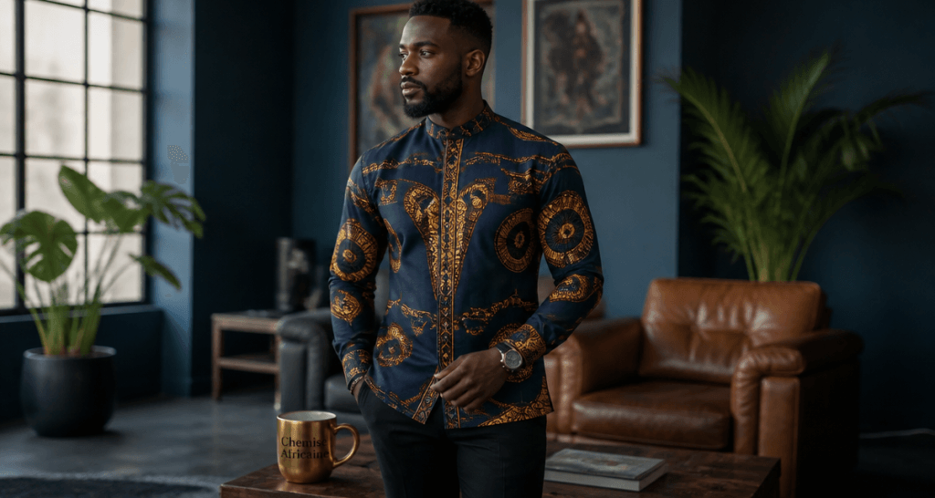 chemise africaine homme wax bleu or loft