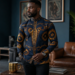 chemise africaine homme wax bleu or loft