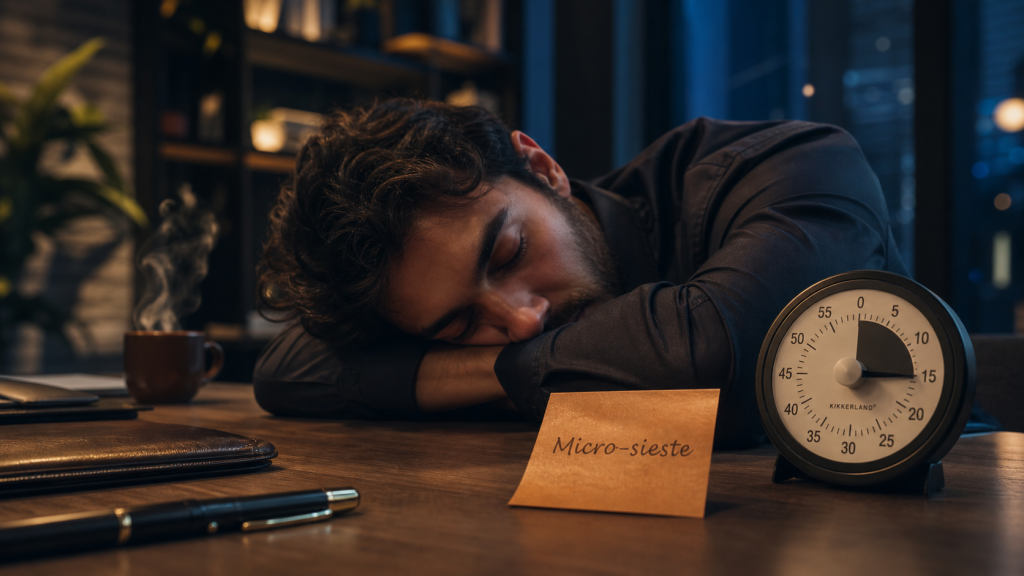 Comment faire une micro sieste : personne se reposant 15 minutes au bureau