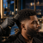Coupe afro homme : Afro Taper Fade, peigne afro au salon de coiffure
