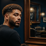 Coupe de cheveux pour homme frisé dans un salon barbershop