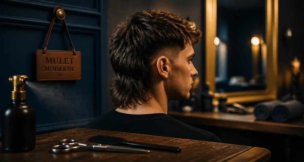 Coupe mulet moderne en salon, cheveux texturisés et dégradé