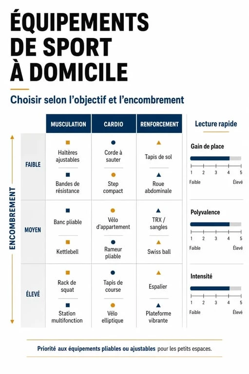 Comparatif du matériel de sport maison par objectif et encombrement