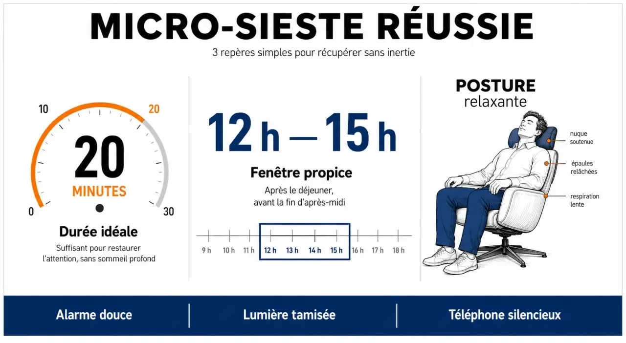 Infographie sur comment faire une micro sieste efficace pour la productivité