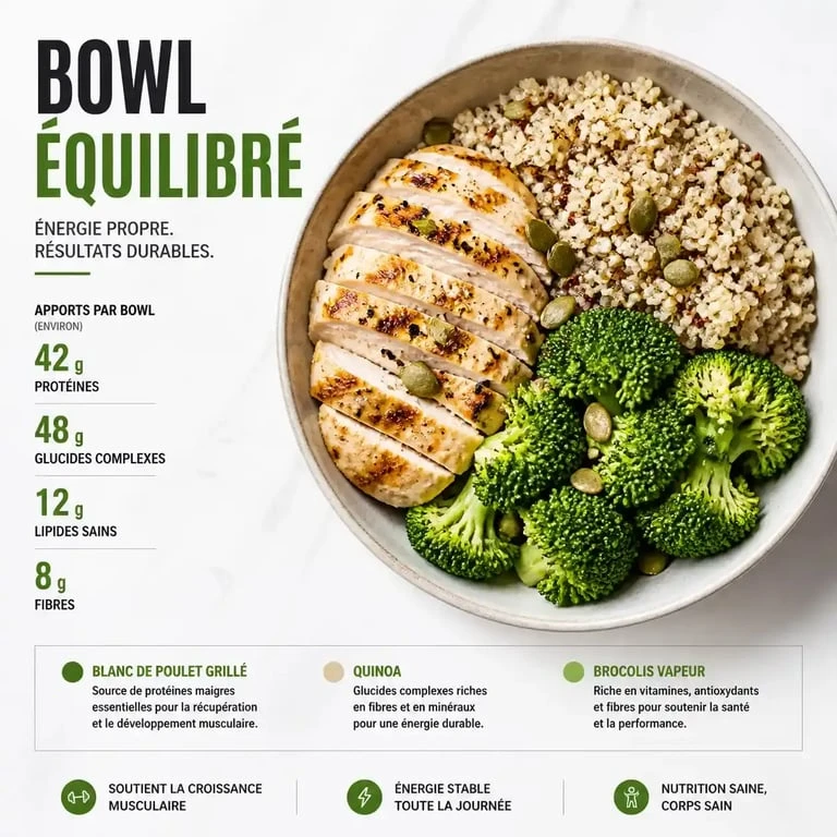 Recette riche en protéines pour la musculation : bowl de poulet et quinoa