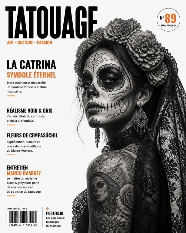 Tatouage Catrina symbolisant la culture mexicaine et le Dia de los Muertos