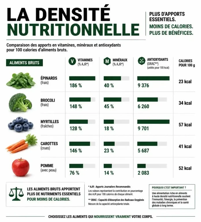 Infographie sur la densité nutritionnelle des aliments bons pour la santé