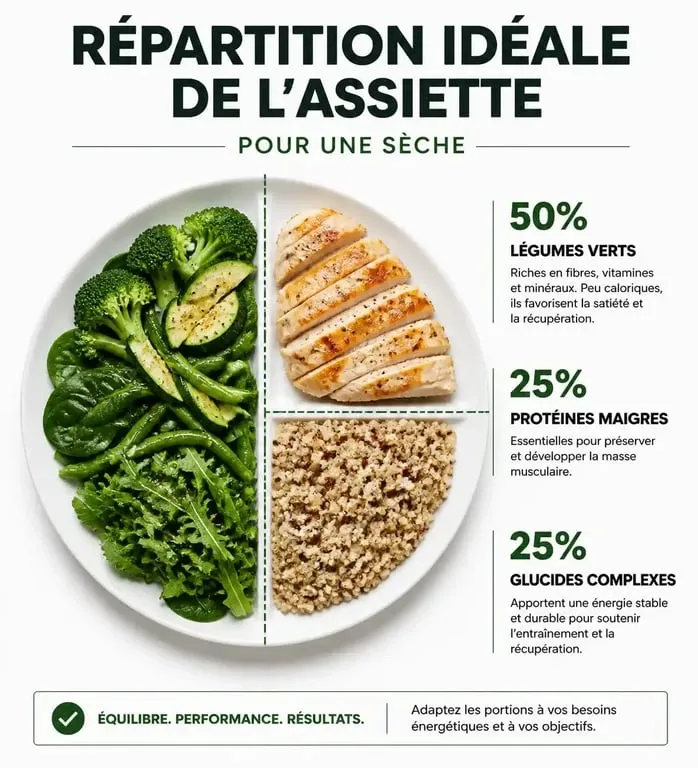 Répartition des nutriments dans une assiette pour une sèche efficace