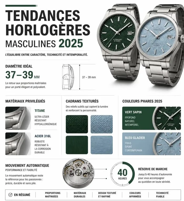 Tendances horlogères montre homme 2025 : guide des styles et matériaux