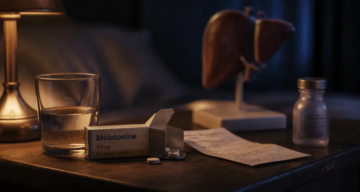 Mélatonine danger foie : comprimés et verre, prudence.