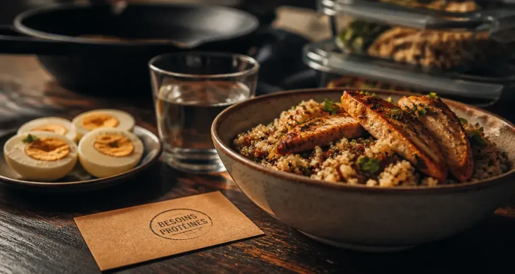 Recette riche en proteine musculation : bowl poulet quinoa et œufs durs