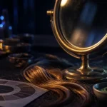Reflets rouge cheveux sur une mèche cuivrée au miroir de barbier