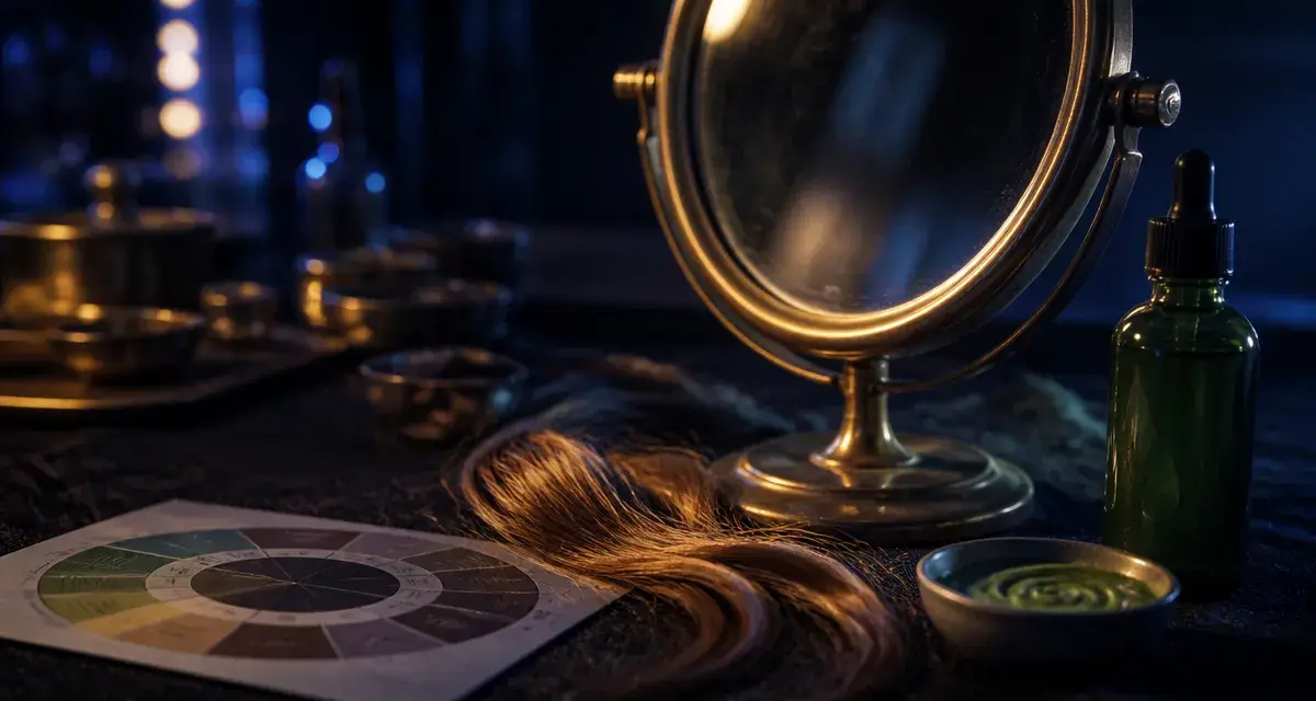 Reflets rouge cheveux sur une mèche cuivrée au miroir de barbier