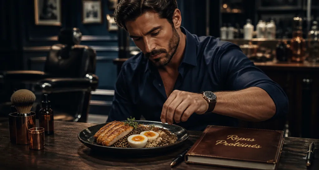 repas riche en proteine assiette homme élégant