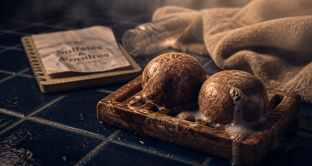 Shampoing solide avis : SCI, savon et mousse sur douche