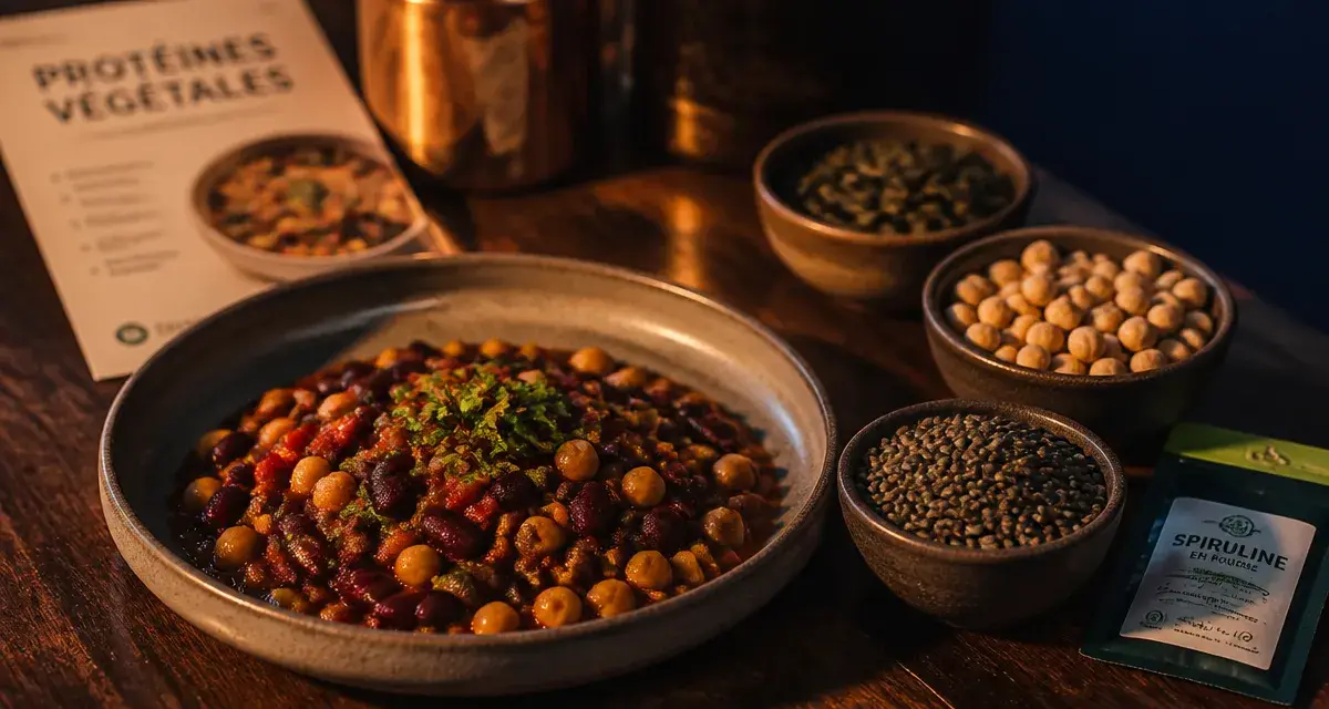 Sources de proteines vegetales : chili aux haricots, lentilles et pois chiches