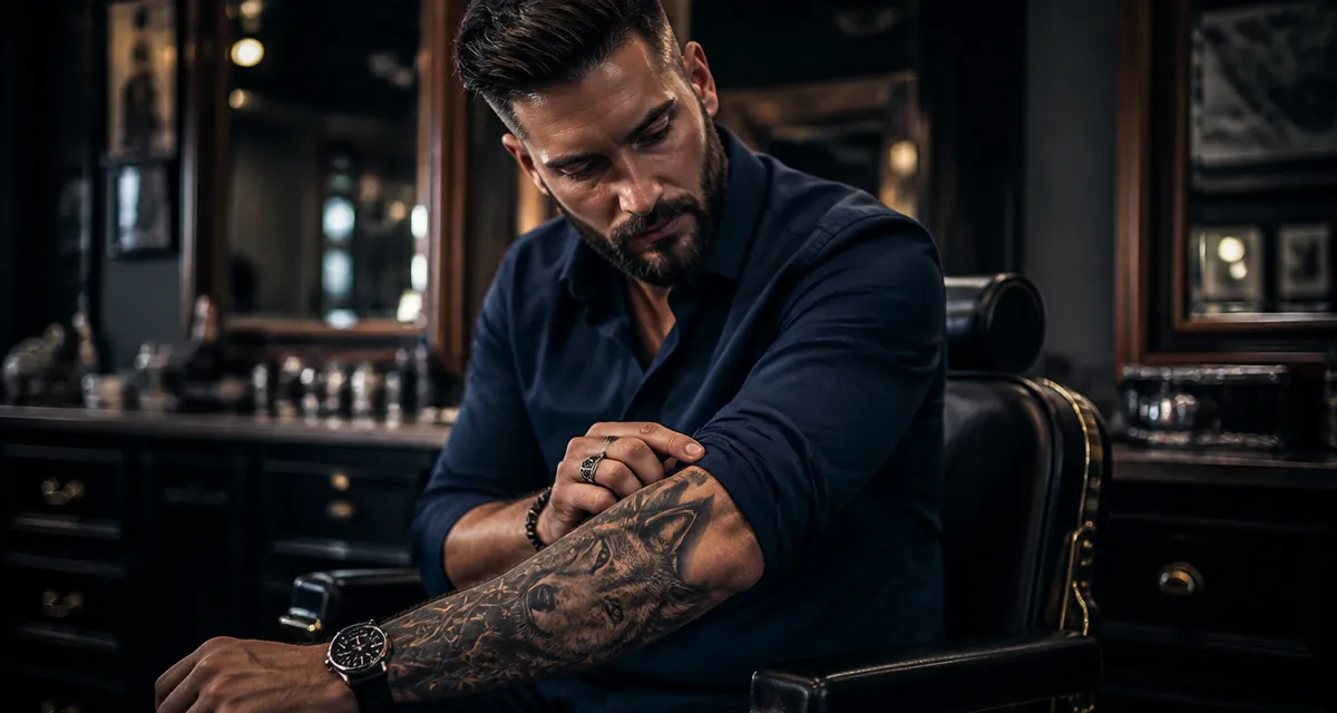 tatouage loup réaliste géométrique sur avant-bras