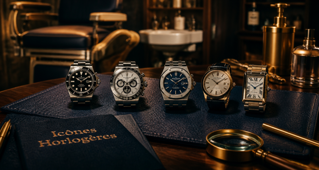 Top 10 montre de luxe sur table en cuir bleu