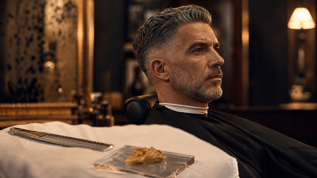 Coupe homme 50 ans : cheveux fins, barbe courte soignée