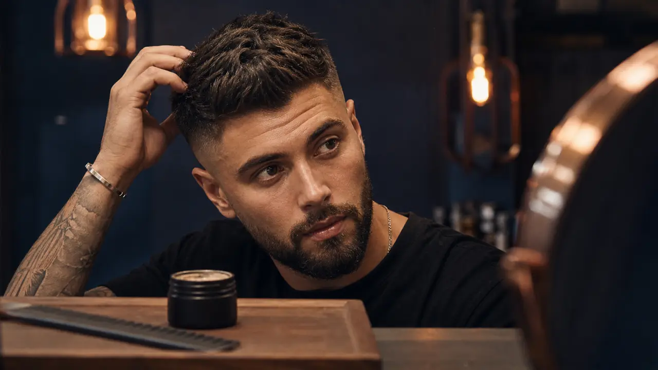 Crew cut revisité : dessus texturé 2–5 cm, dégradé net