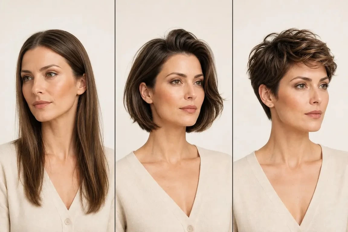 Coiffure cheveux fins : trois inspirations en avant/après avec carré net et pixie volumisé