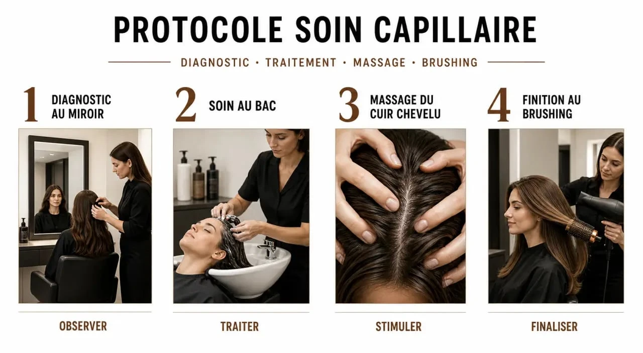 Soin cheveux coiffeur : schéma éditorial d’un diagnostic et d’un protocole de soin en salon