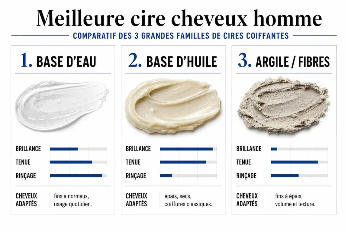 Comparatif de la meilleure cire cheveux homme selon le type de cire, la tenue et l’effet recherché